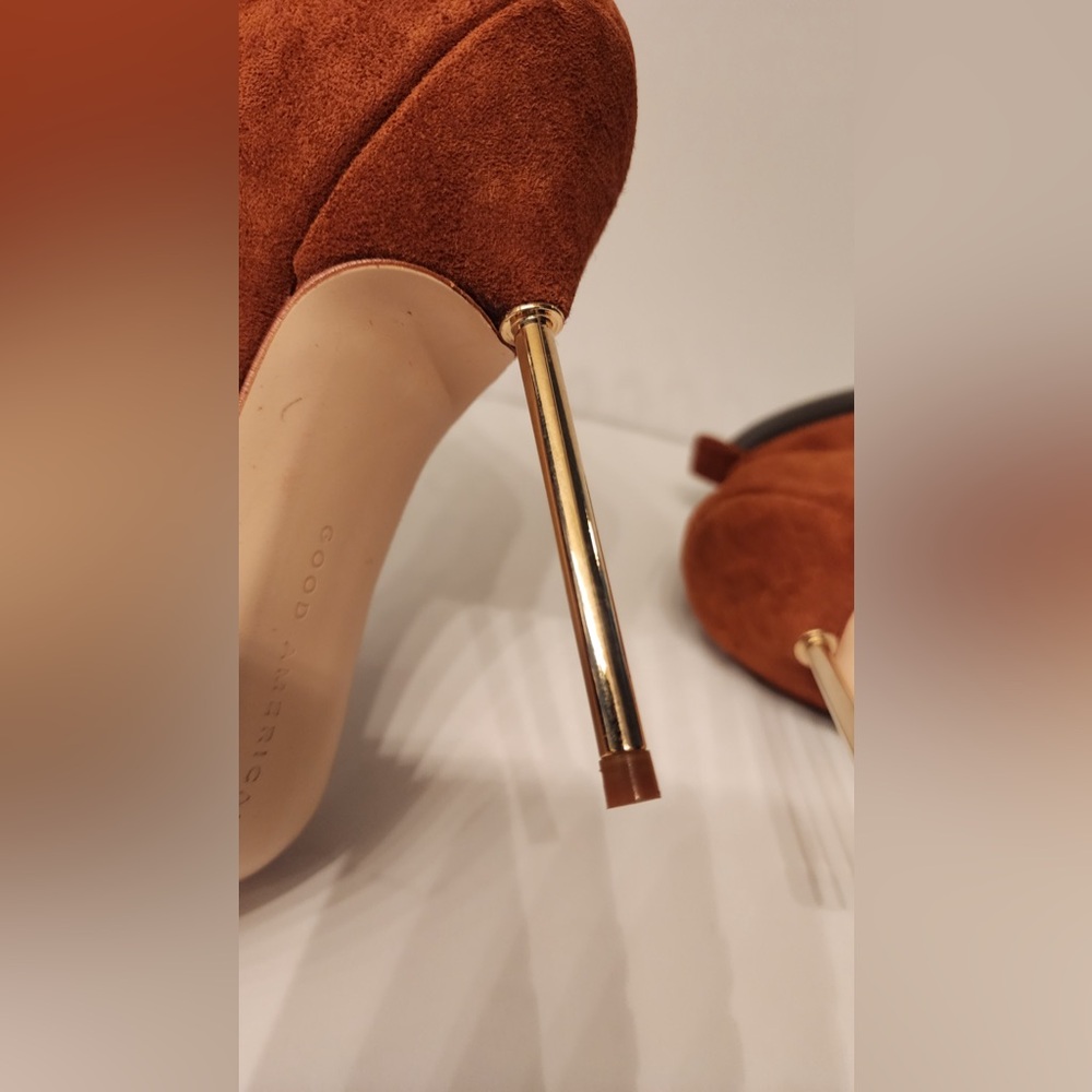 Good American Shoes Good American Brown Suede Booties Lace Up Stiletto Size 8.5 - Picture 15 of 16